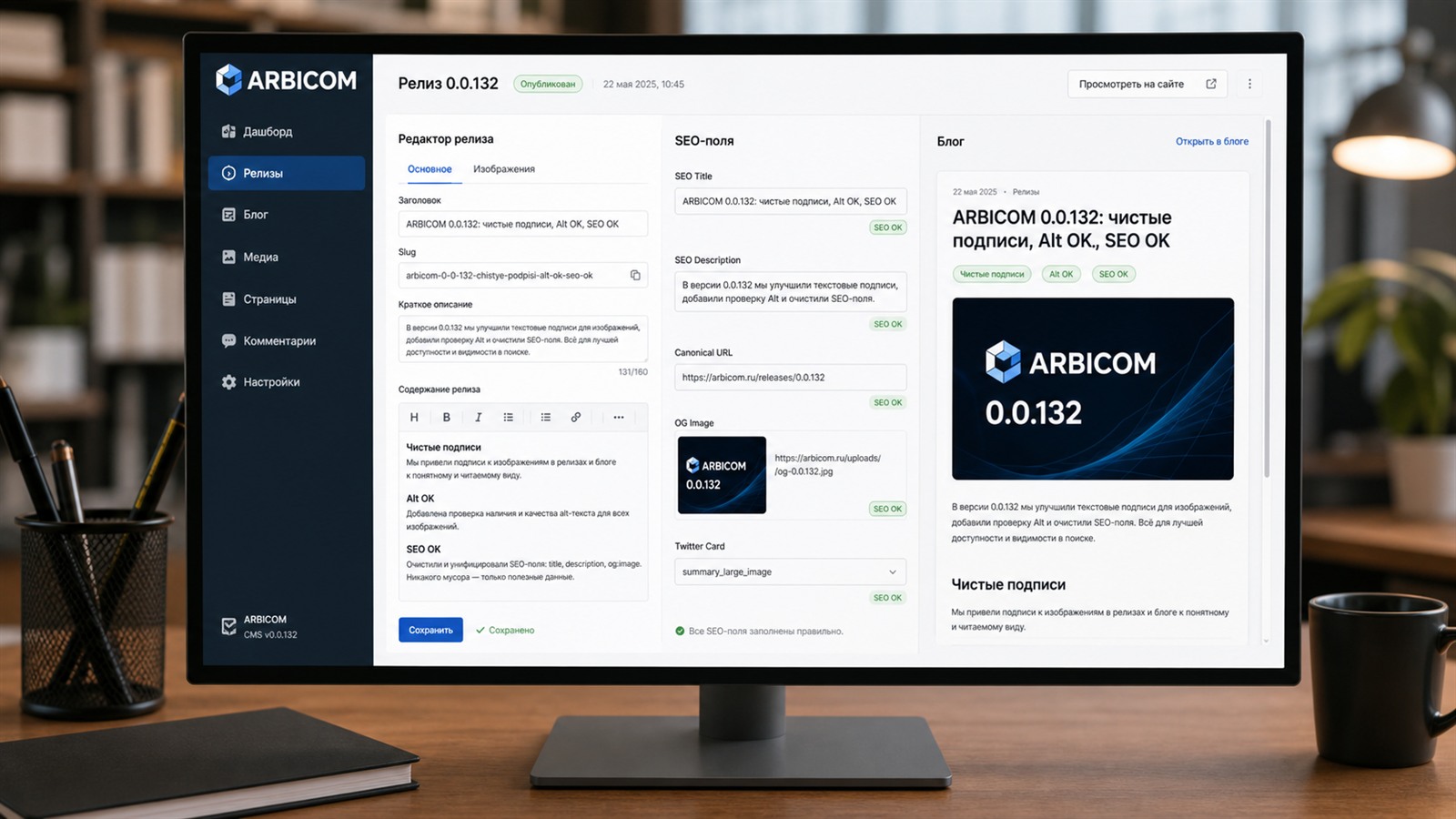 Черновик релиза с блогом и публичными переходами ARBICOM для соцсетей